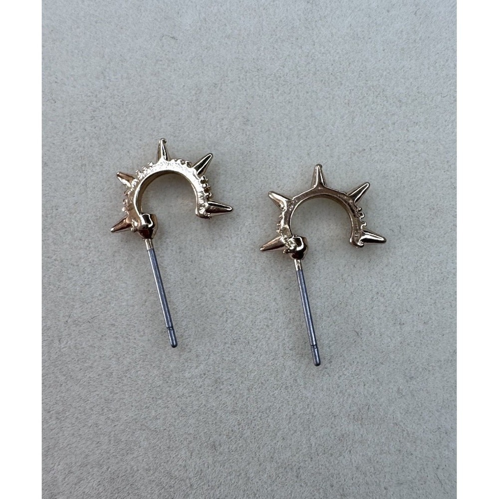 New Gold Sun Ray Celestial Stud Earrings Bohemian No Backs 14k Gold Plated - Picture 3 of 4